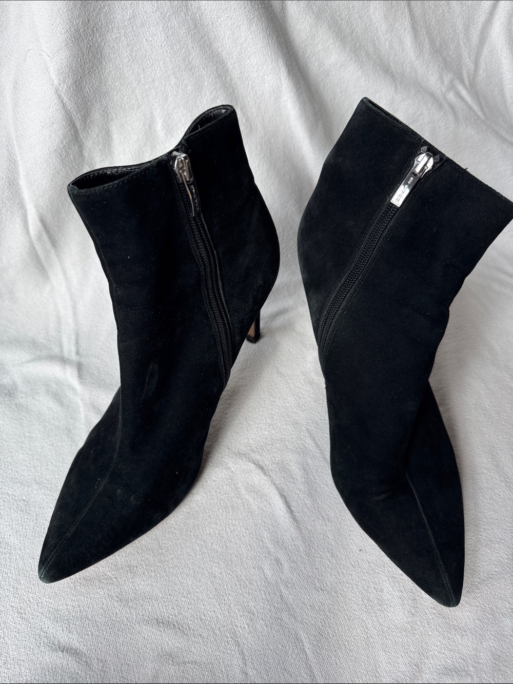 Steven by Steve Madden Black Suede Pointed Ankle Booties with Side Zipper 8.5
